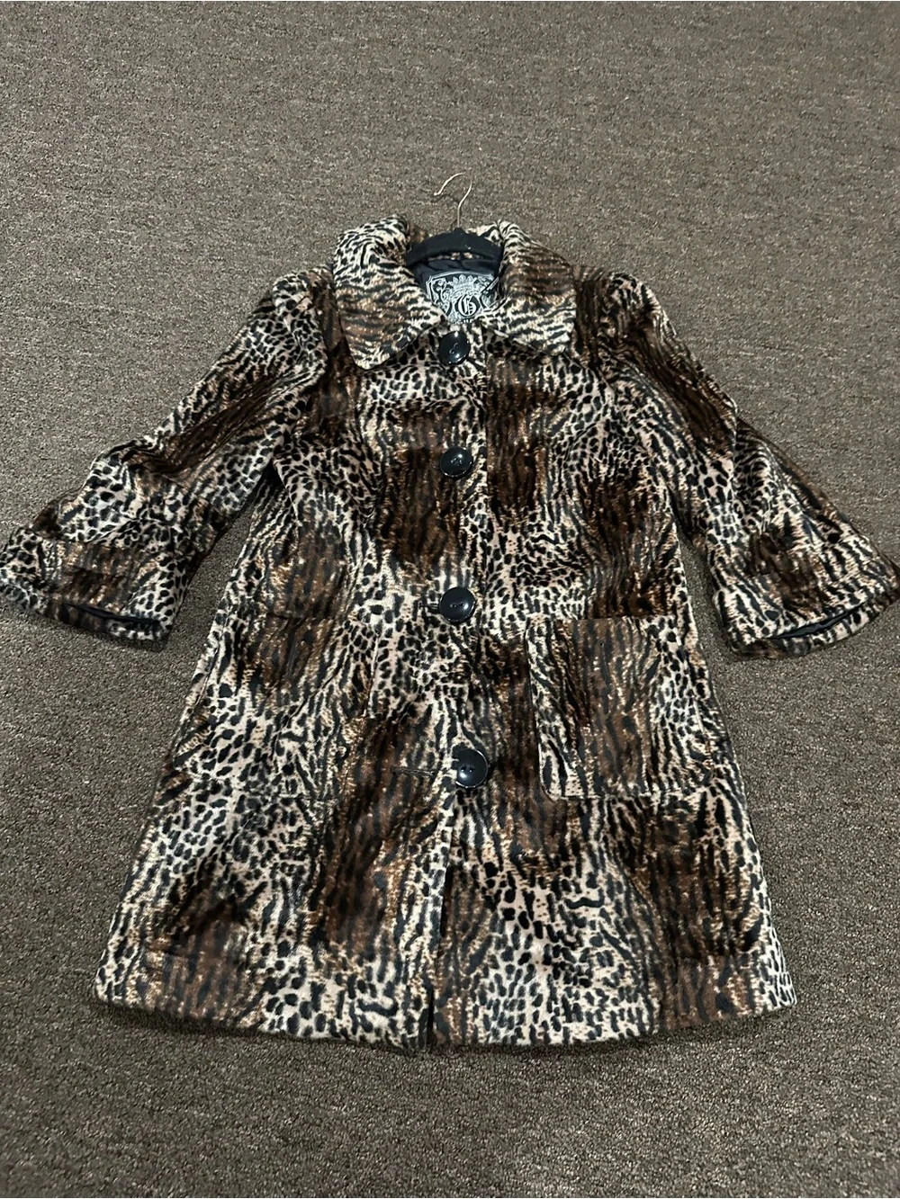 Guess Brown & Cream Animal-Print Trench Coat